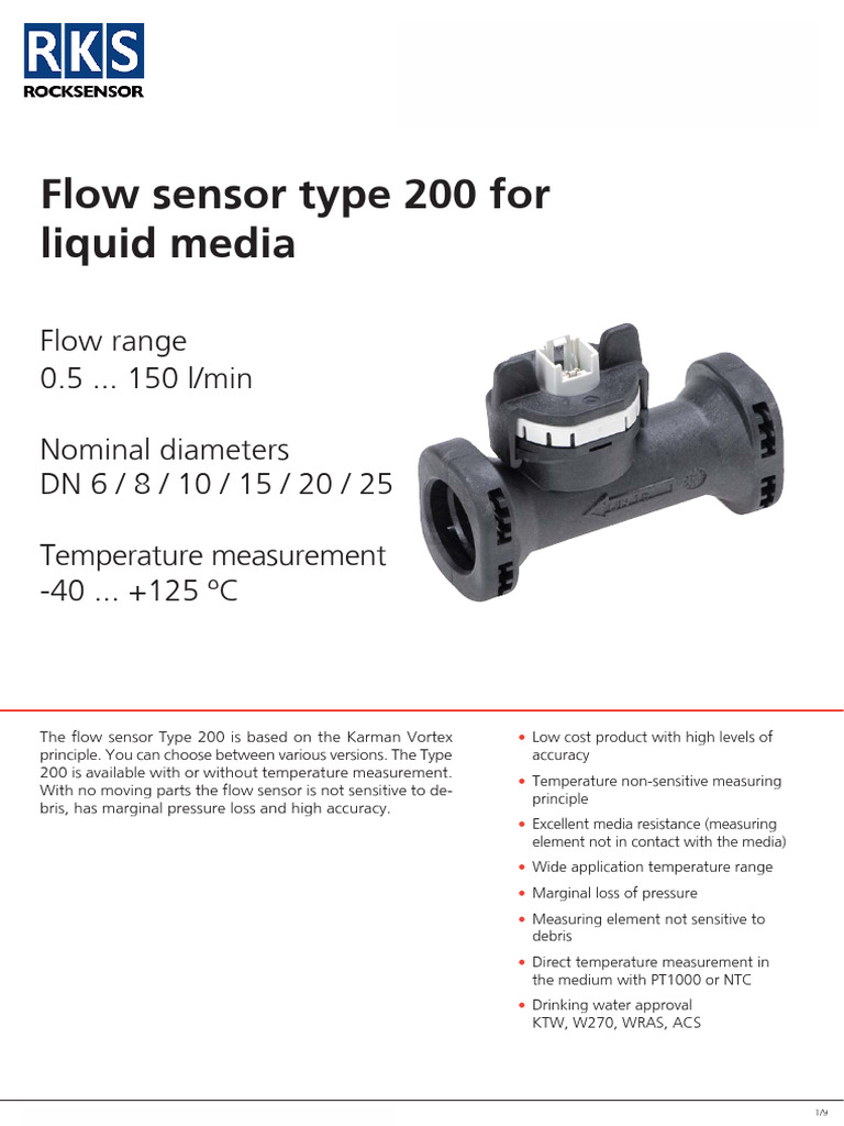 Flow Sensor Type 200 For Liquid Media | PDF | Electrical Resistance And ...