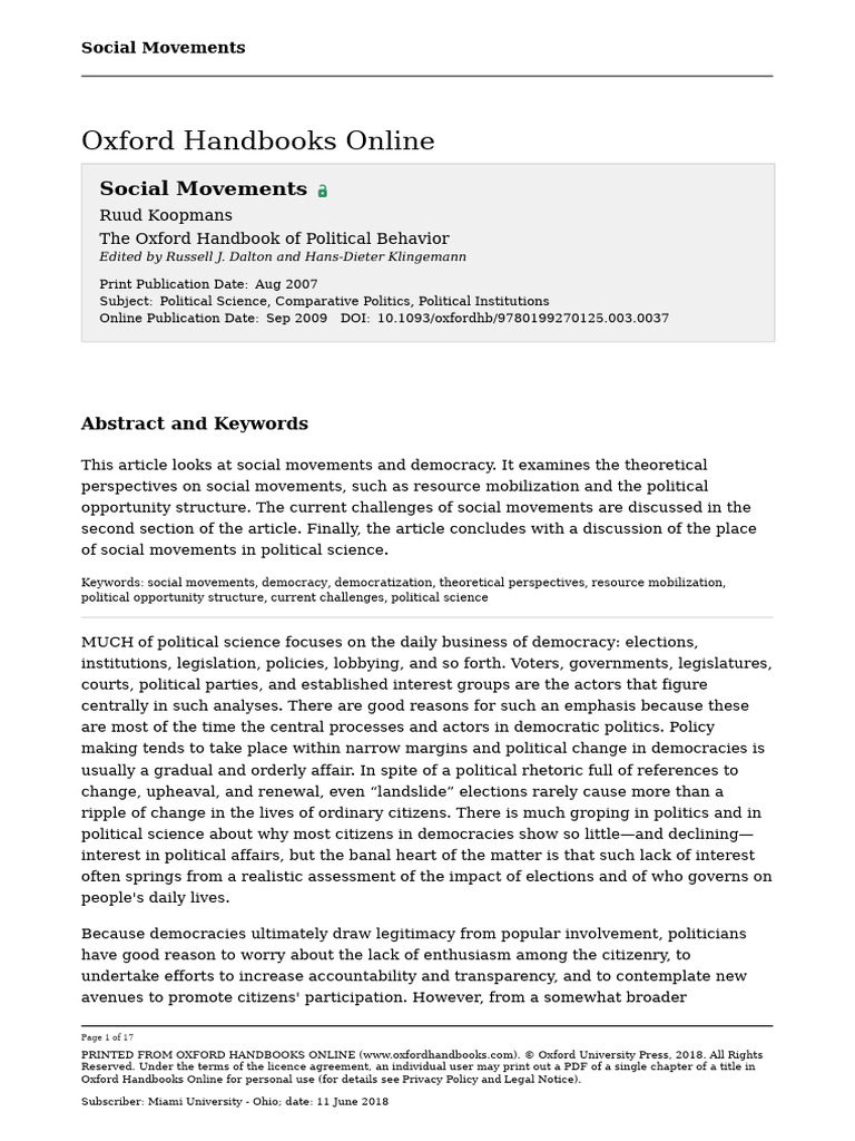 Koopmans (2007) - Social Movements | PDF | Social Movements | Democracy