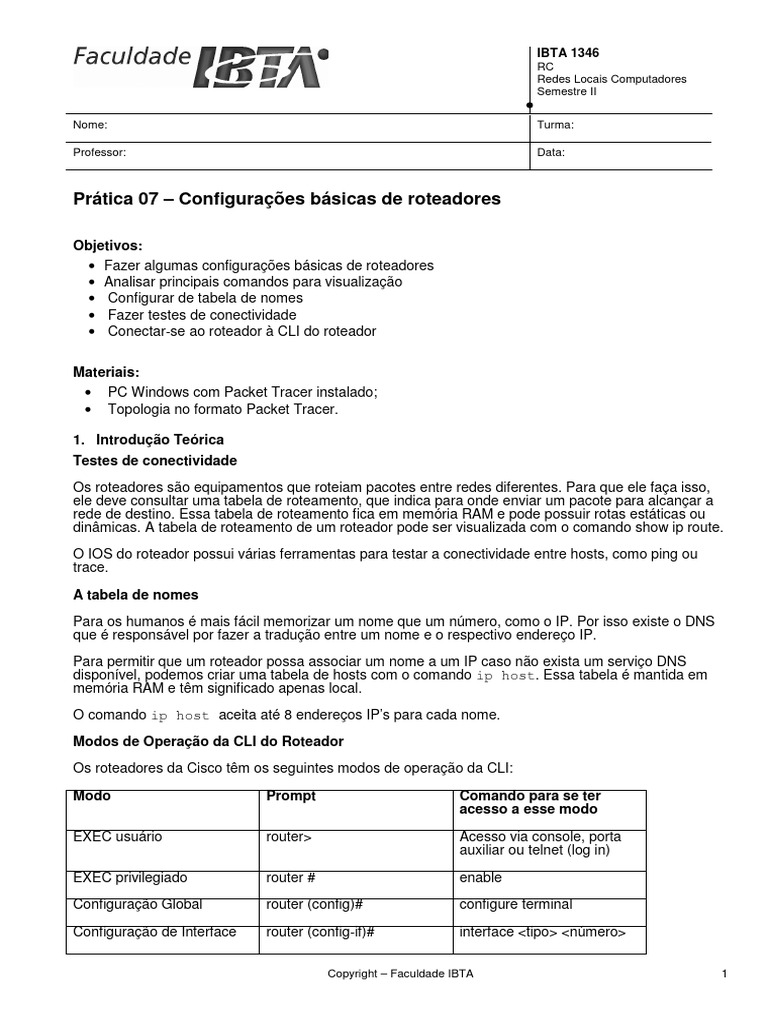 IBTA 03 - Configuracoes Basicas de Roteadores | PDF | Roteador ...