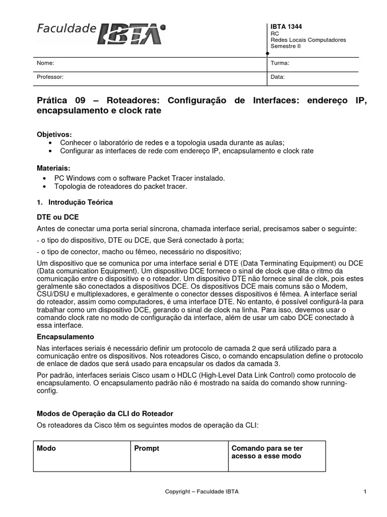 IBTA 05 - Configuracao Interfaces - Enderecos IP Encapsulamento Clock ...