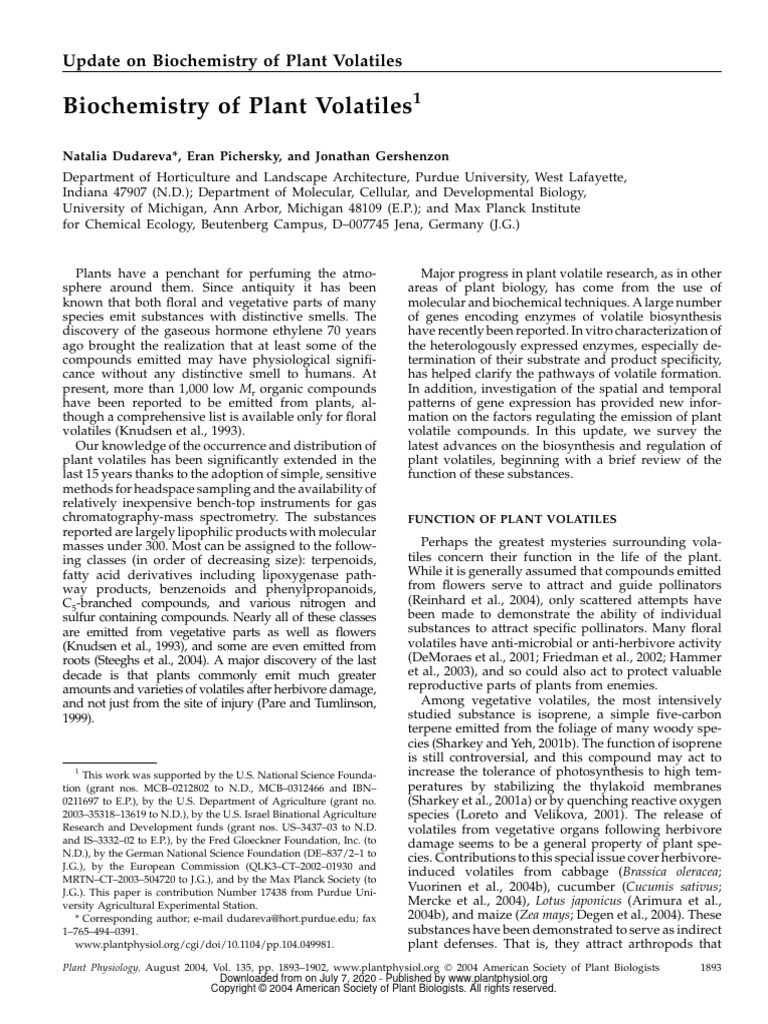 Biochemistry of Plant Volatiles | PDF | Chemistry | Biochemistry