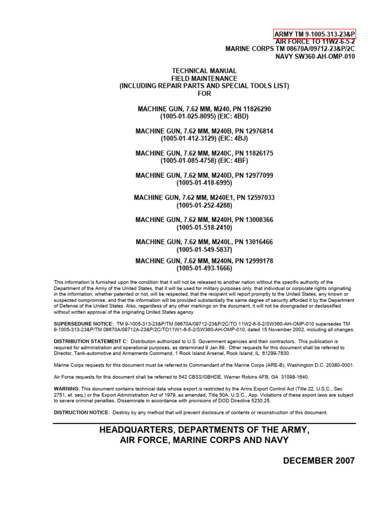M240 Machine Gun Technical Manual | PDF | Firearms | Projectile Weapons