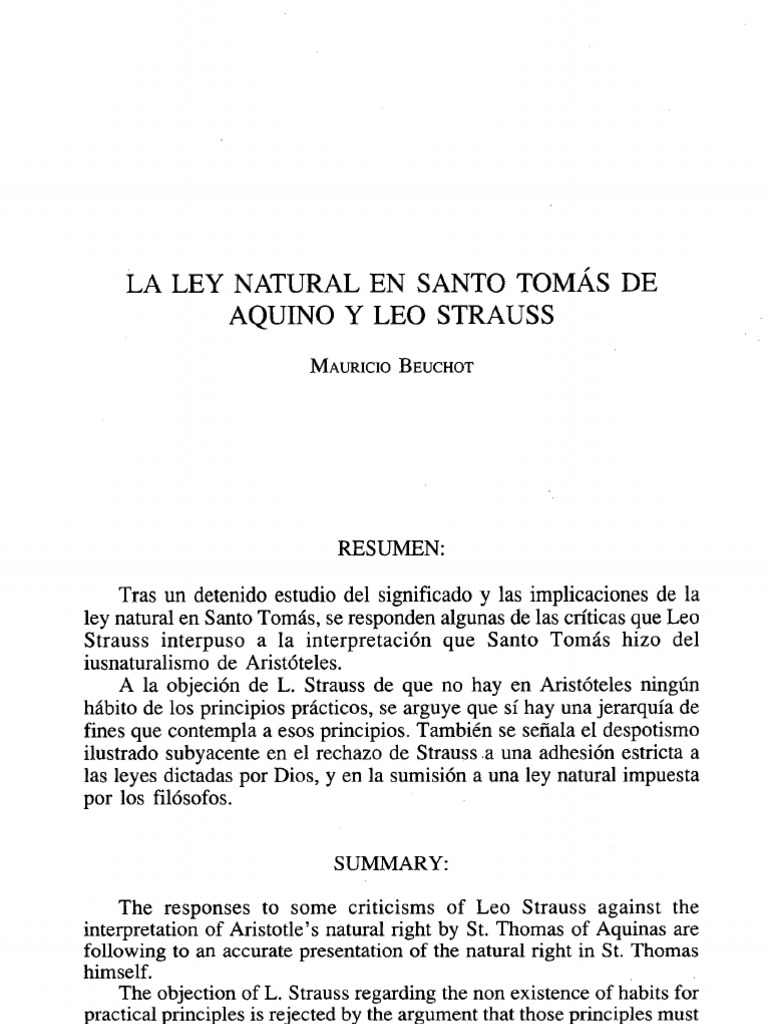 Ley Natural en Santo Tomás y Strauss | PDF | La Ley natural | Tomás de ...