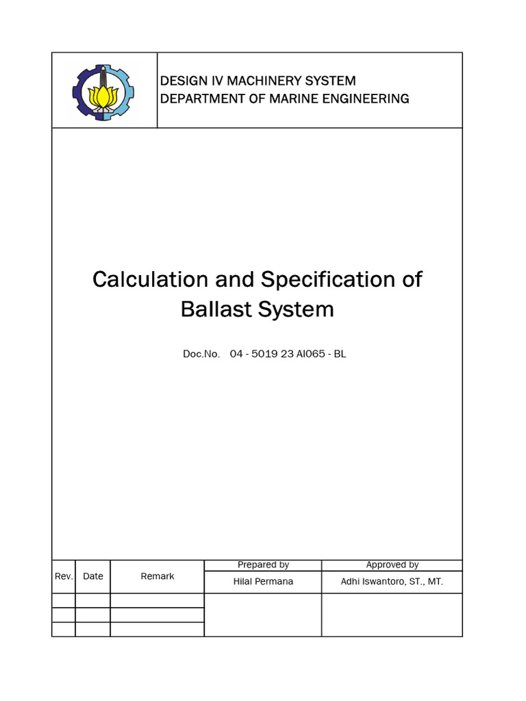 Calculation and Specification of Ballast System: Design Iv Machinery ...