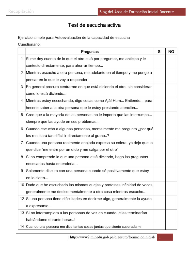 Test de Escucha Activa | PDF | Conceptos psicologicos | Science