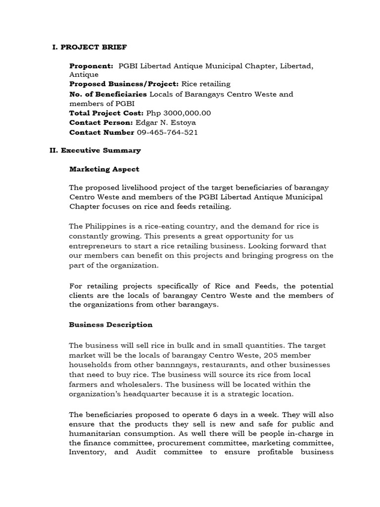 Rice Retailing Project Proposal in Libertad | PDF | Economies | Business