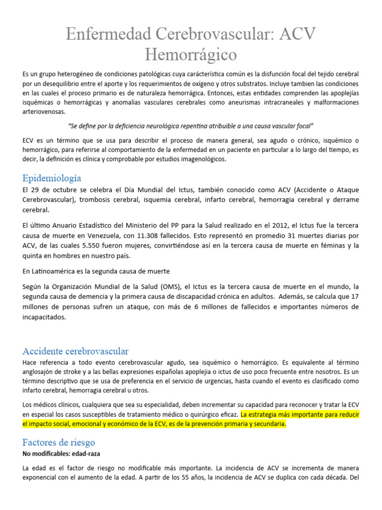ACV Hemorrágico | Descargar gratis PDF | Carrera | Hipertensión