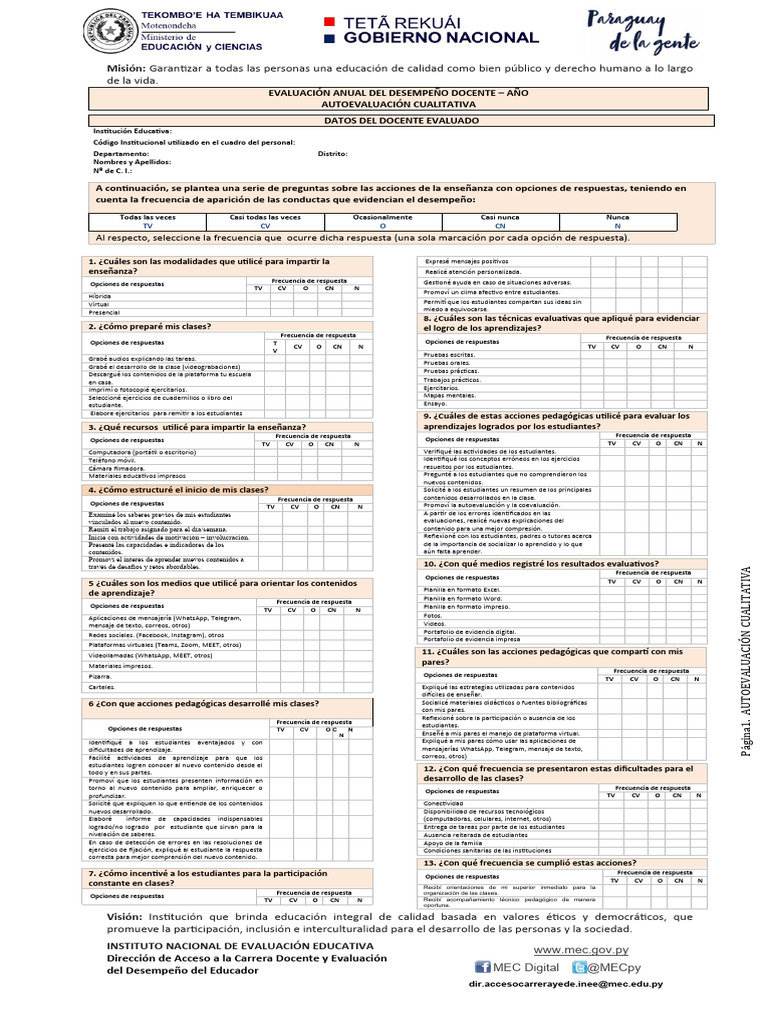 01 EDD Autoevaluacion Docente 2021 | PDF | Evaluación | Inclusión ...