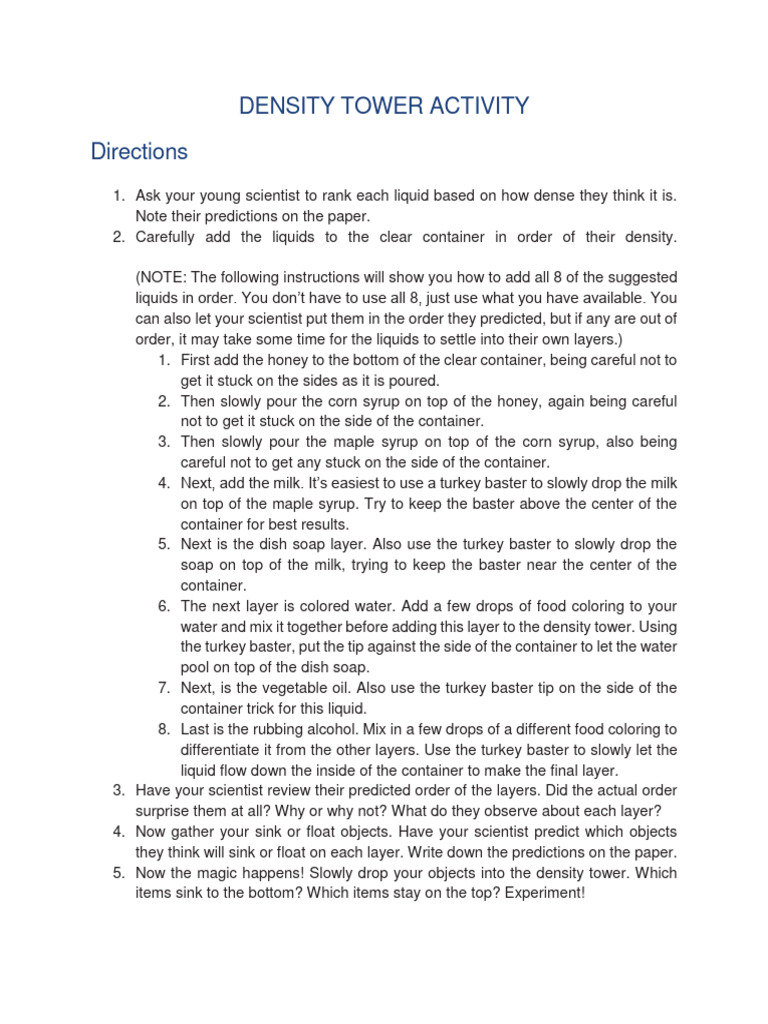 Density Tower Activit1 | Download Free PDF | Liquids