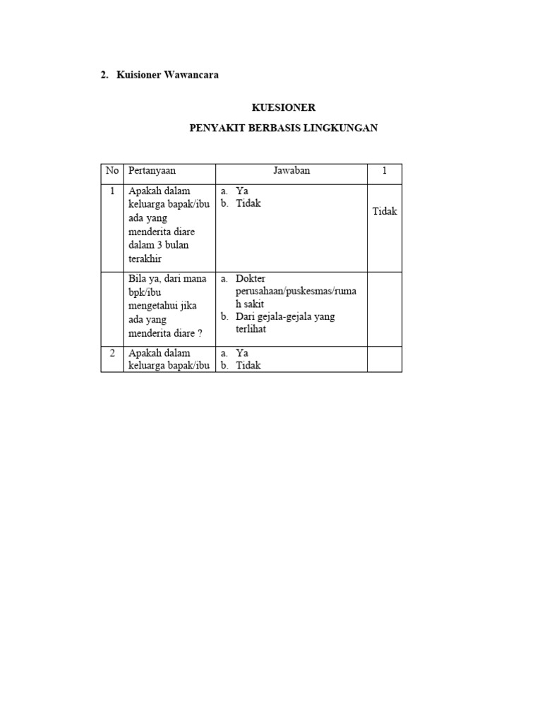 Kuisioner Wawancara Inspeksi Rumah Kesling | PDF