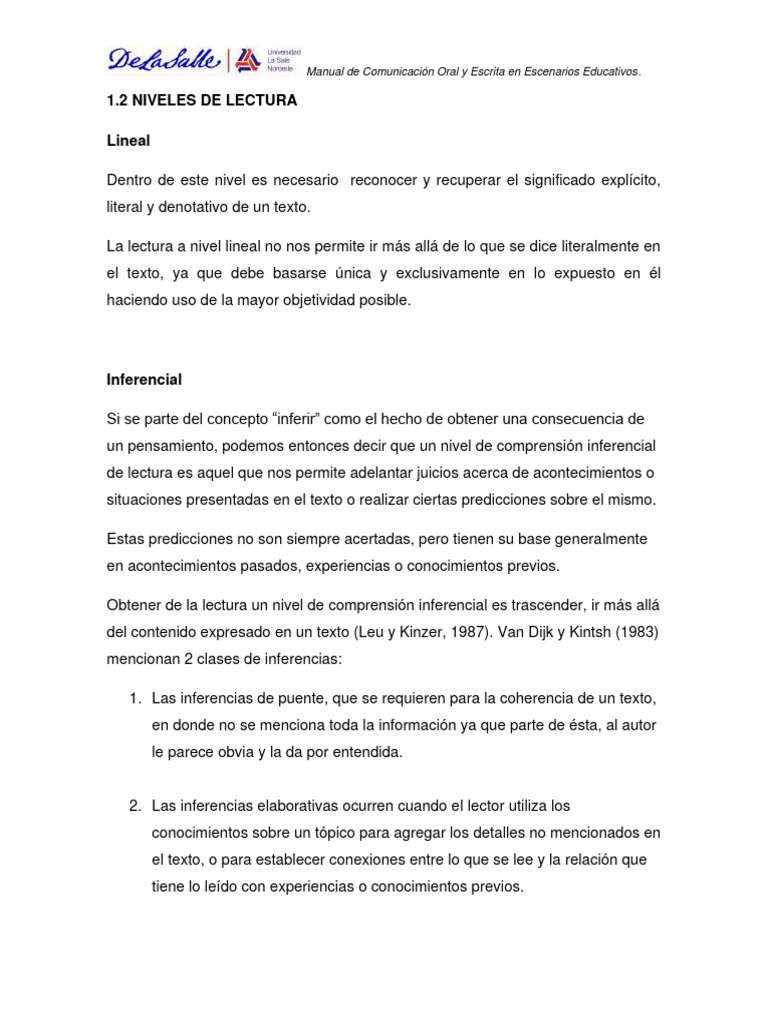 Niveles de Comprensión Lectora en Educación | PDF | Pensamiento ...