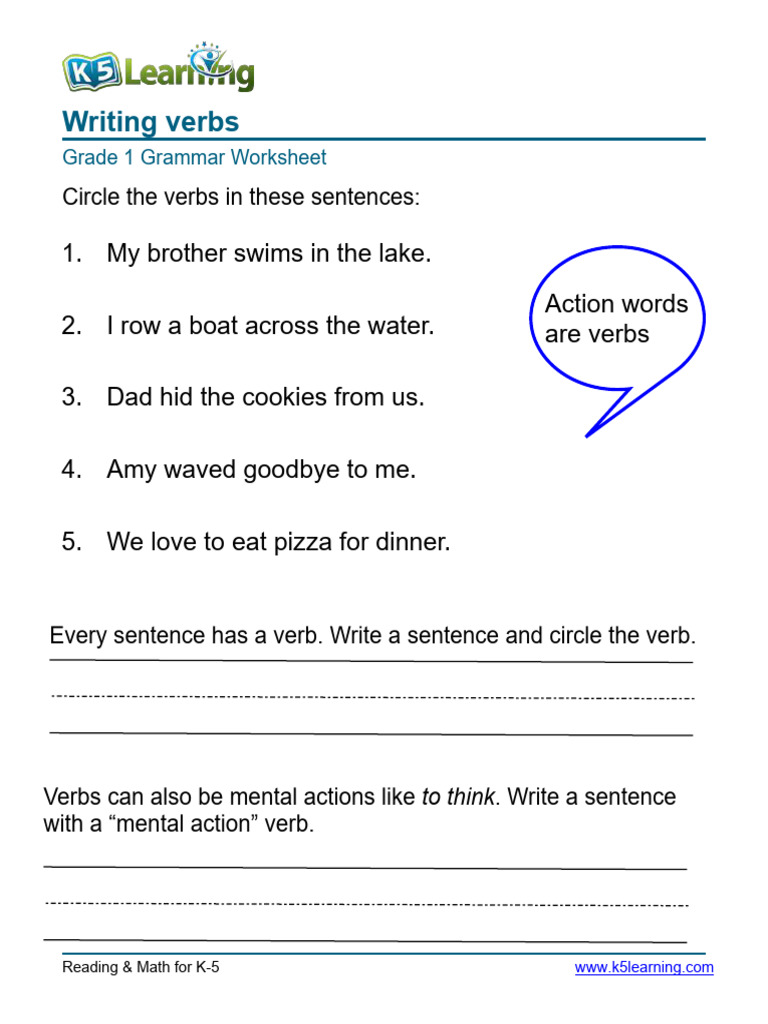 Grammar Worksheet Grade 1 Verbs 2 | PDF