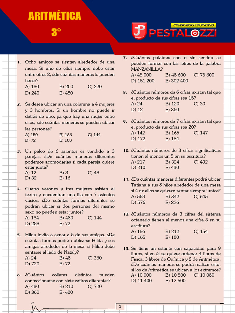 Problemas de Combinatoria y Permutaciones | PDF