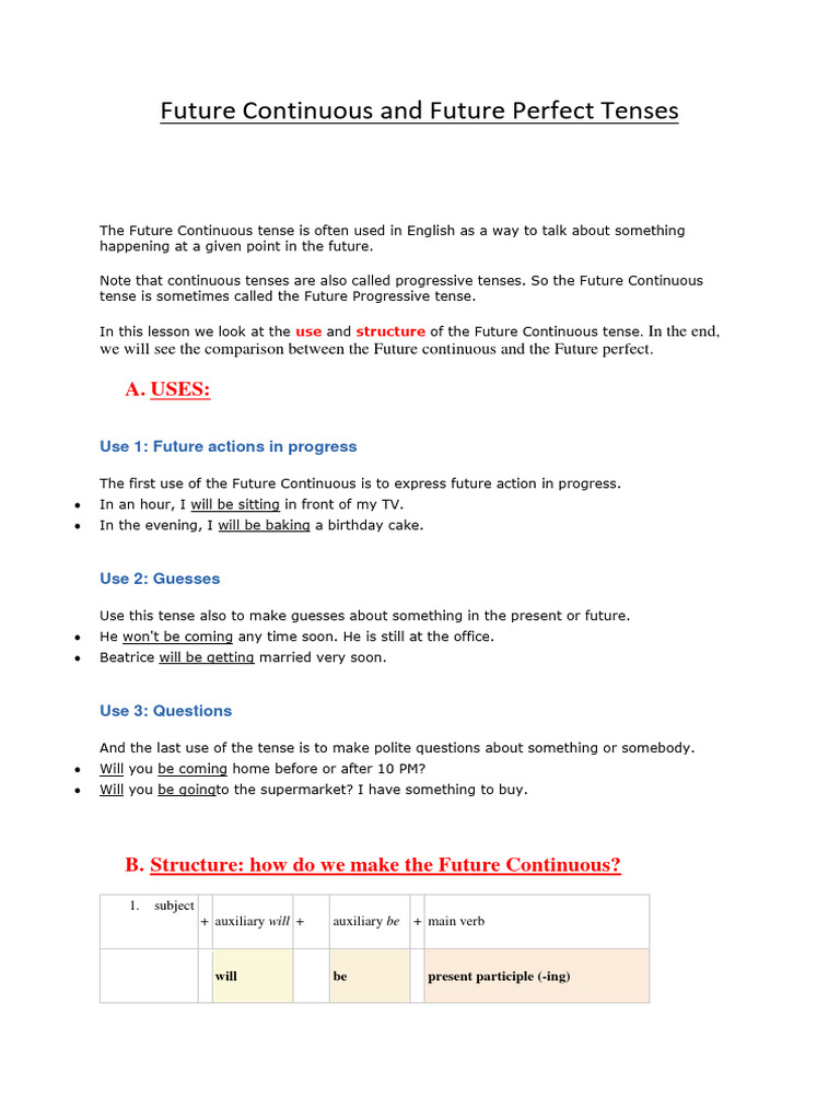 Future Continuous vs. Future Perfect Tenses | PDF | Perfect (Grammar ...