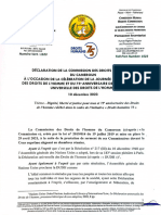 Déclaration de La Commission Des Droits de L'homme Du Cameroun À L'occasion de L