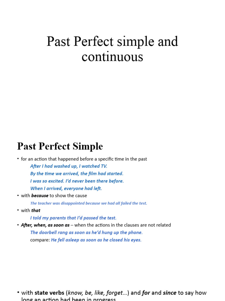 Past Perfect Simple vs Continuous Guide | PDF | Wellness