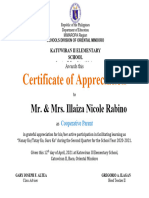 Certificate of Appreciation For Cooperative Parent
