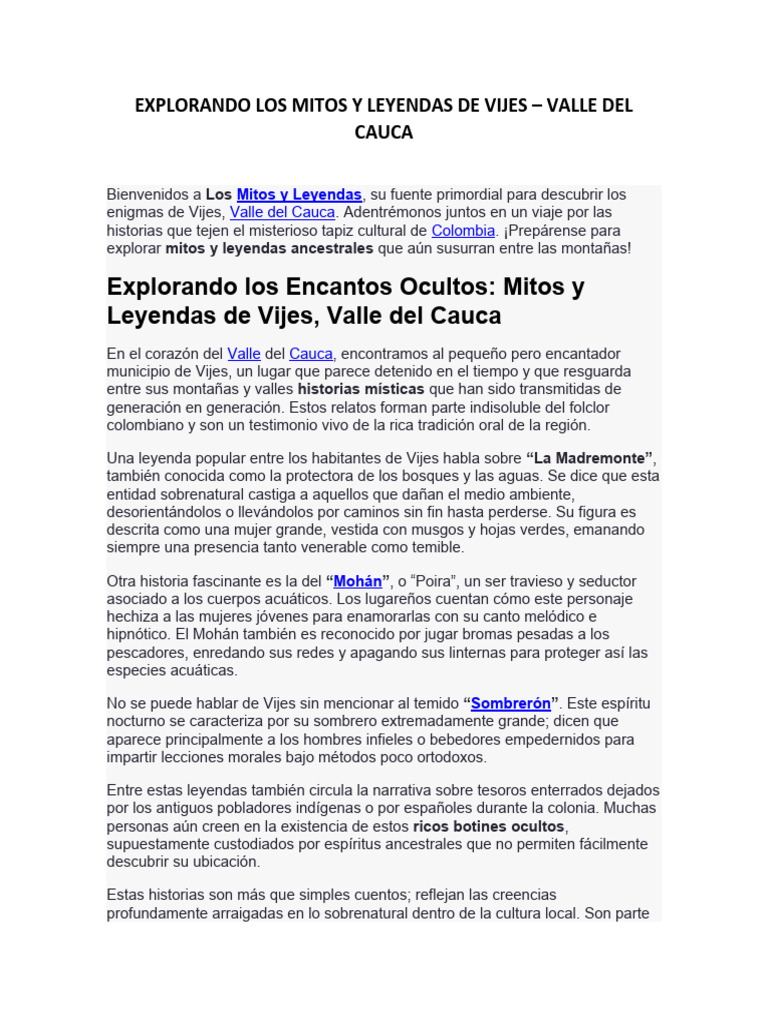 Explorando Los Mitos y Leyendas de Vijes - Valle Del Cauca | PDF | Leyendas