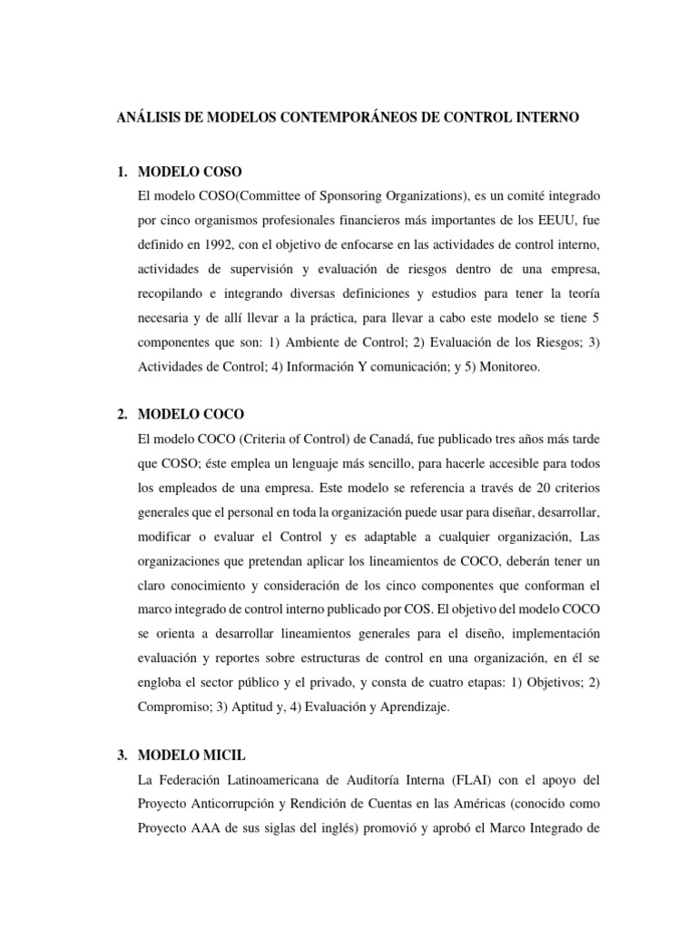 Modelos de Control Interno: COSO y COCO | PDF | Evaluación | America latina