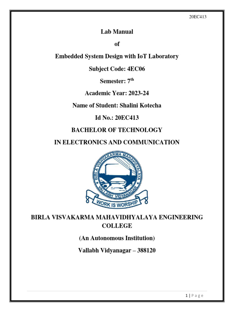 IoT Embedded System Lab Manual | PDF | Networking | Internet & Web