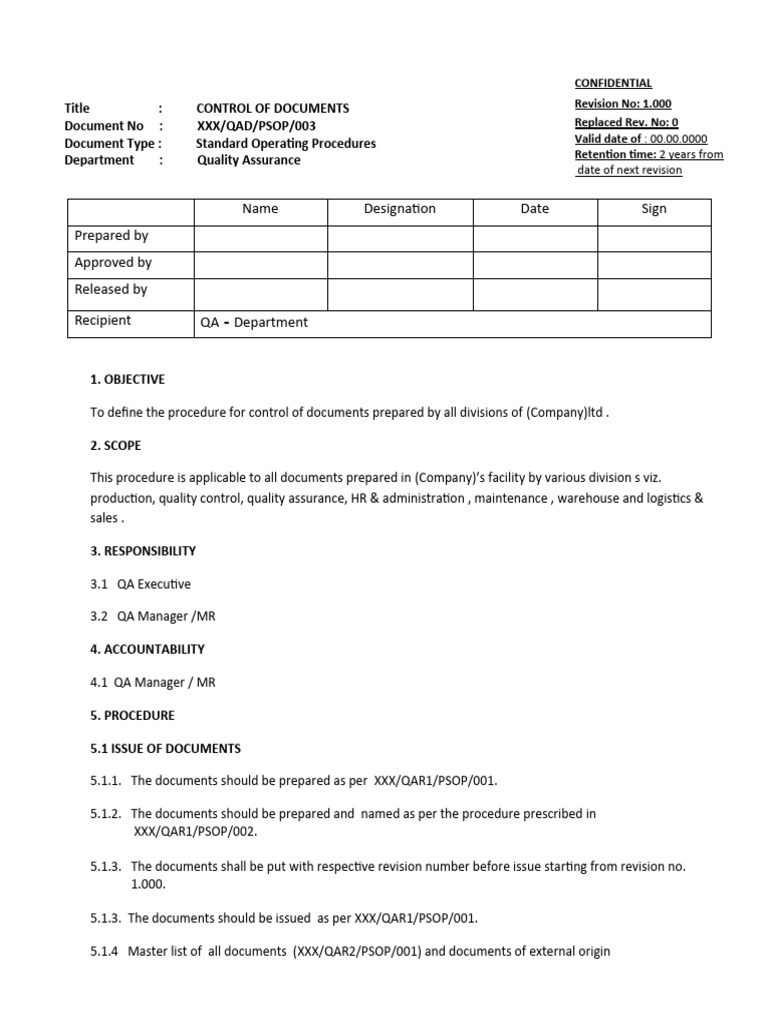 Document Control SOP for QA | PDF | Iso 9000 | Business