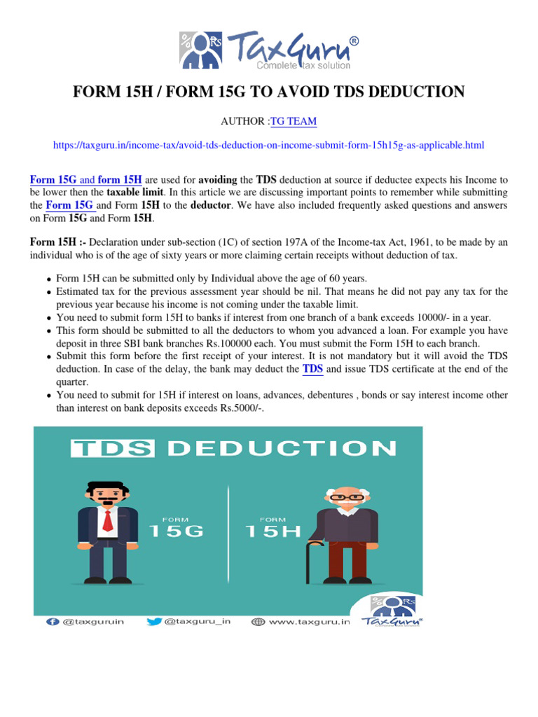 Form 15G To Avoid TDS Deduction - Taxguru - in | PDF | Taxes | Tax ...