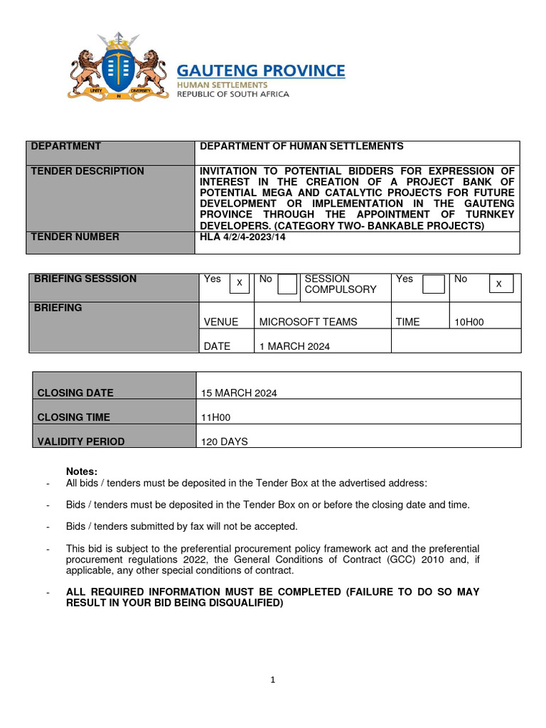 Gauteng Mega Projects Tender Invitation | PDF | Affidavit | Notary Public