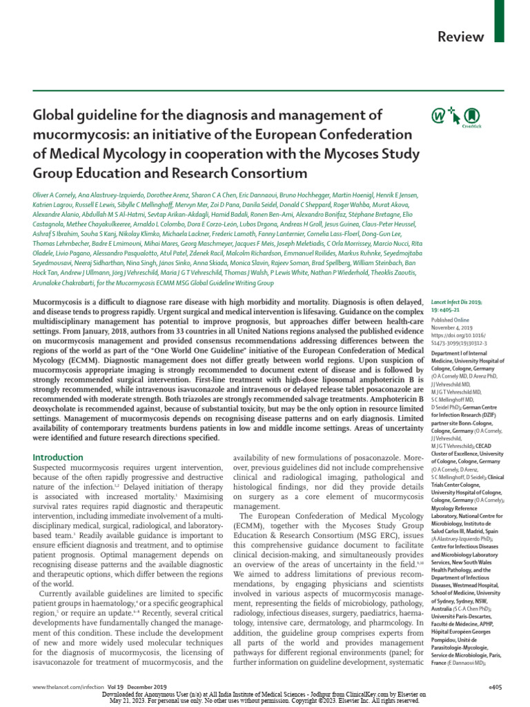 ECMM Guidelines For Mucormycosis | PDF | Infection | Pathology