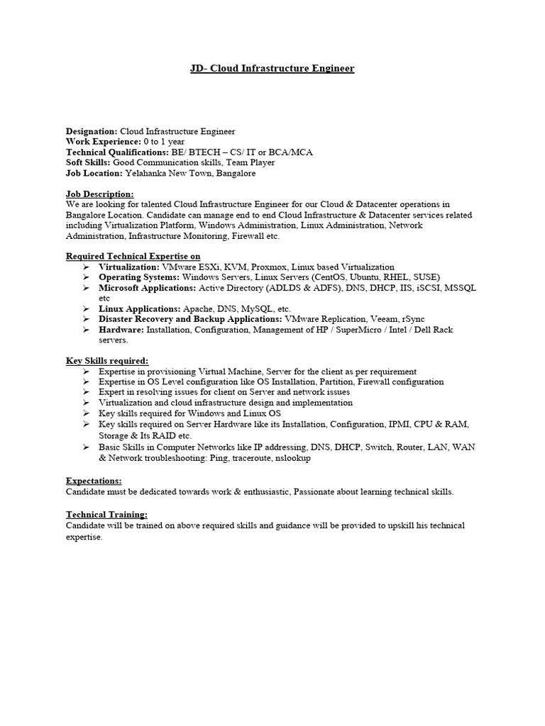 Cloud Infrastructure Engineer Position | PDF