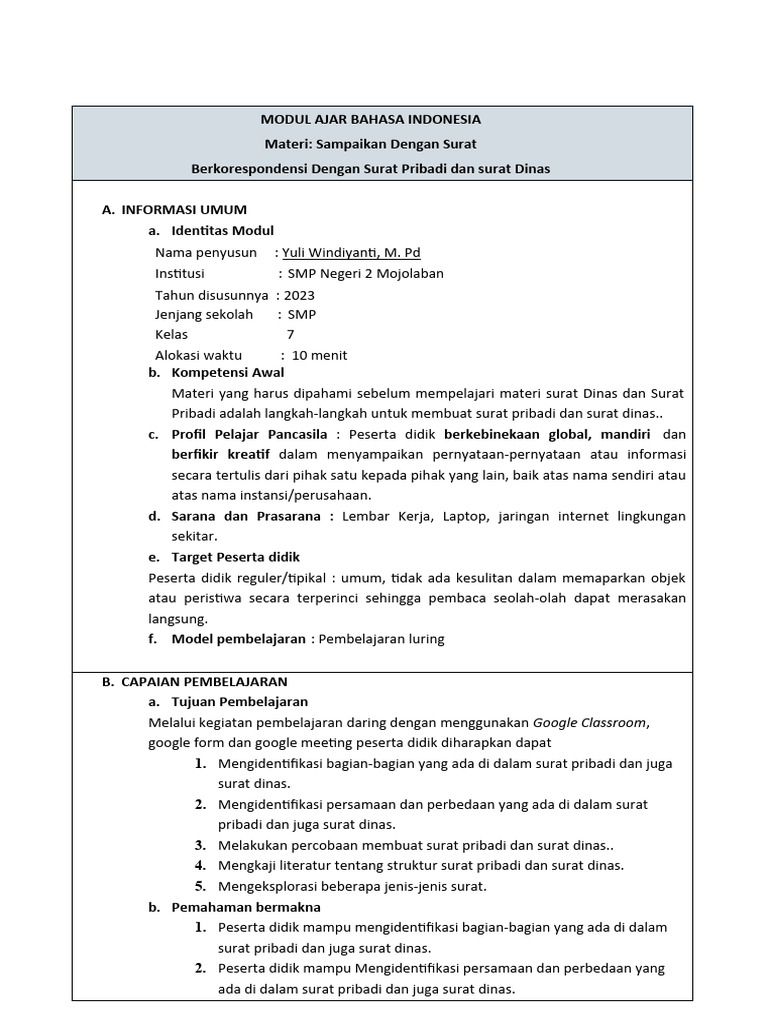 RPP B.indo Surat Dinas | PDF
