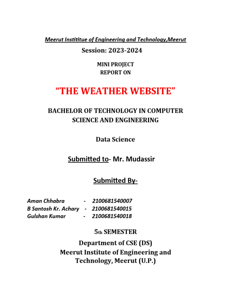 Weather Website Mini Project Report | PDF | Html Element | Html