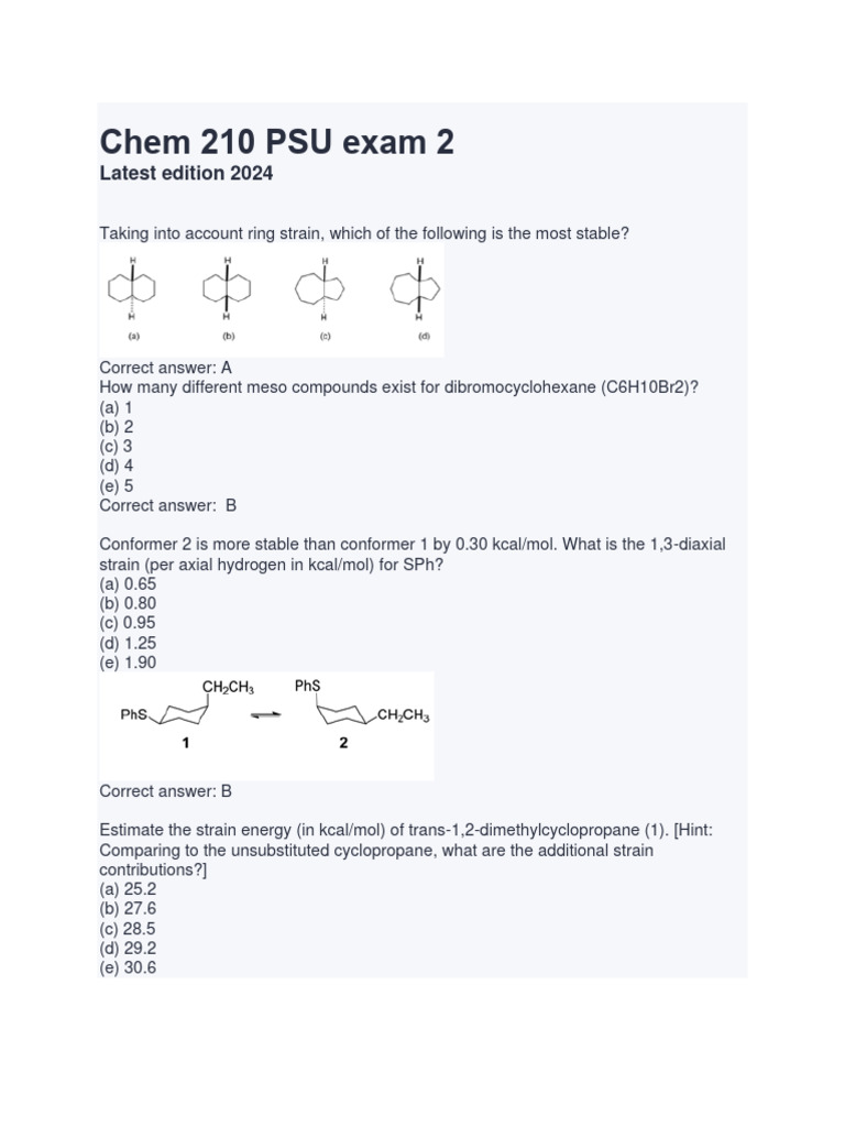 Chem 210 PSU Exam 2 | PDF | Chirality (Chemistry) | Conformational ...