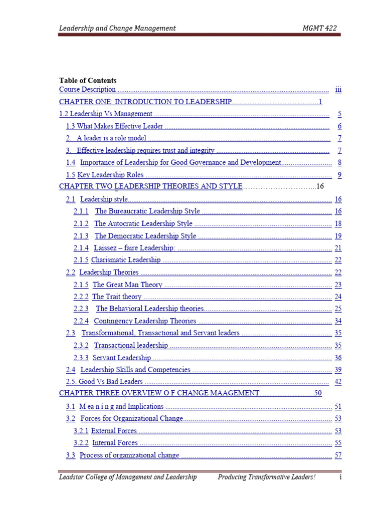 Leadership and Change Management Overview | PDF | Leadership | Governance