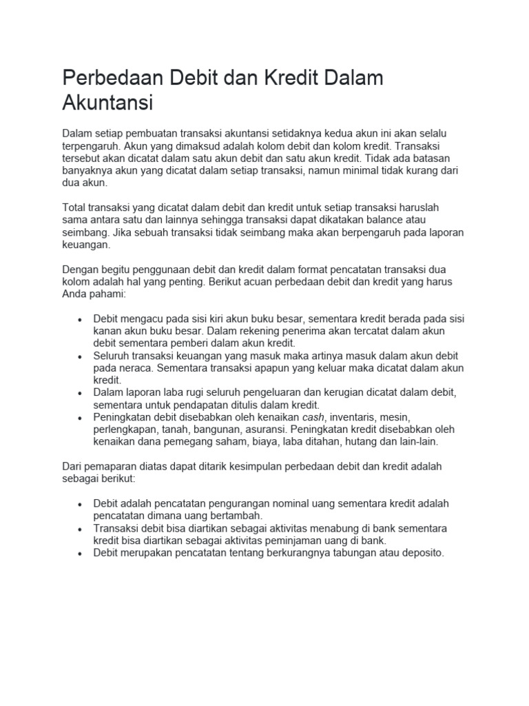 Perbedaan Debit dan Kredit dalam Akuntansi