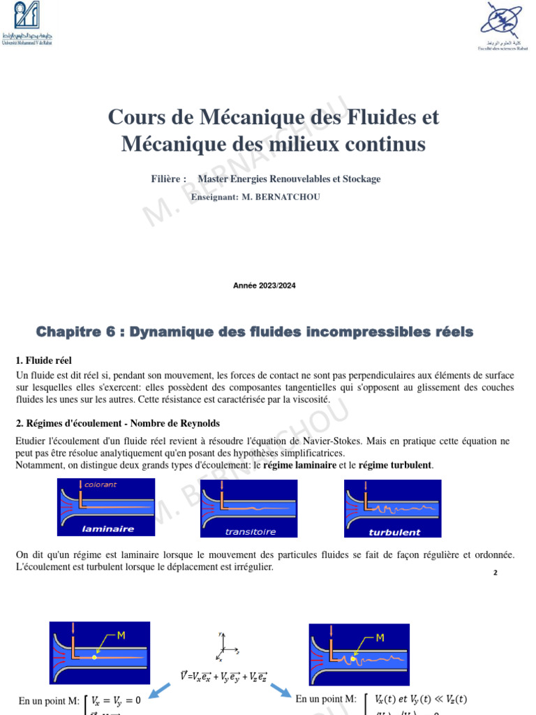 Cours de Mécanique des Fluides 2023/2024 | PDF | Écoulement laminaire ...