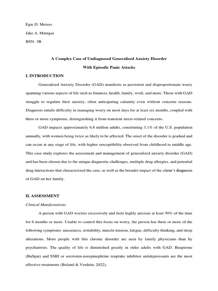 Case Study: Generalized Anxiety Disorder | PDF | Generalized Anxiety ...
