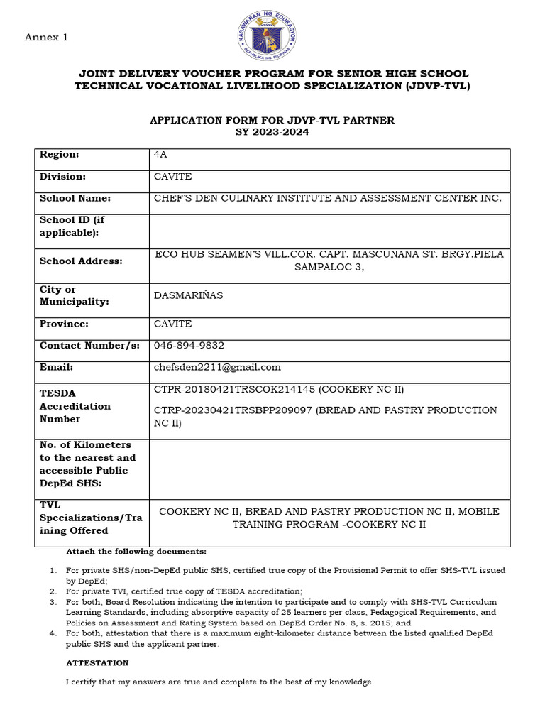 JDVP-TVL Application Form 2023-2024 | PDF