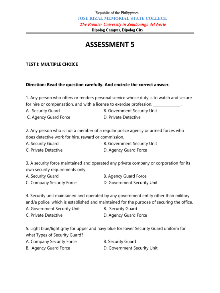 Security Guard Assessment and Evaluation | PDF | Security Guard | Inspector