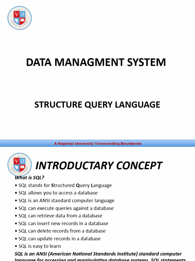 Data Managment System: Structure Query Language | PDF | Teaching ...