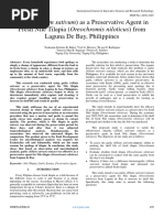 Garlic (Allium Sativum) As A Preservative Agent in Fresh Nile Tilapia (Oreochromis Niloticus) From Laguna de Bay, Philippines