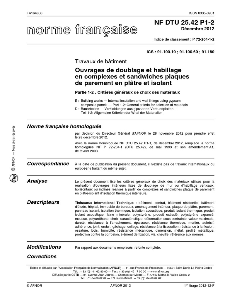 Norme NF DTU 25.42 P1-2: Matériaux | PDF | Bois (matériau de ...