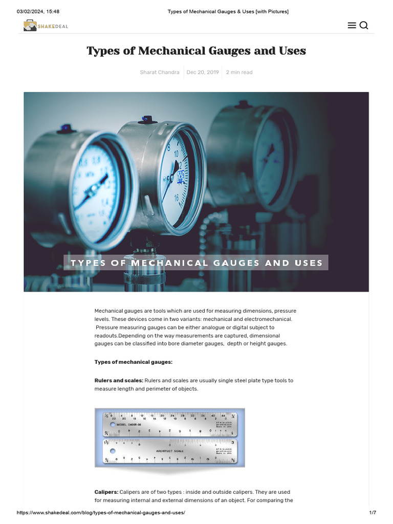 Types of Mechanical Gauges & Uses PDF Equipment Tools