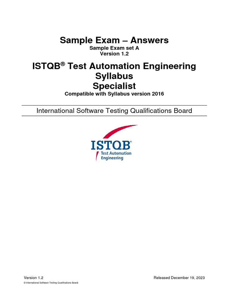 ISTQB - CT TAE - Sample Exam A Answers - v1.2 | PDF | Software Testing ...