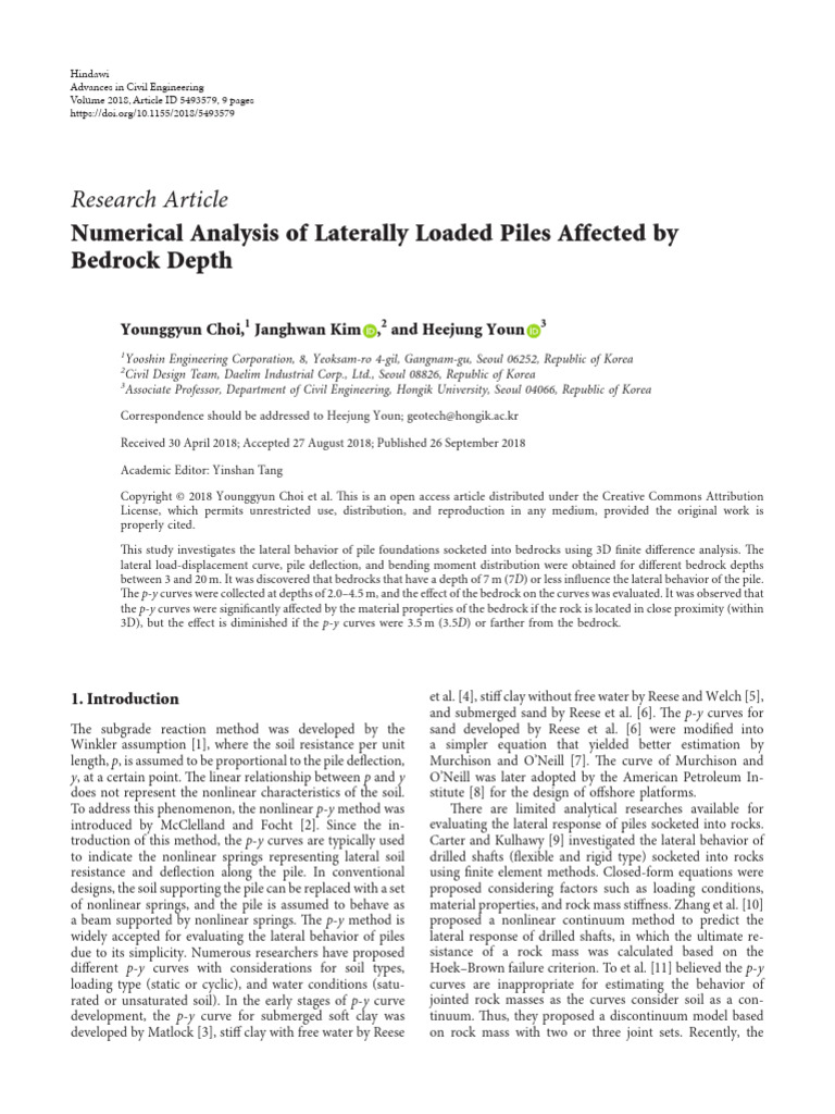 Numerical Analysis of Laterally Loaded Piles Affected by Bedrock Depth ...