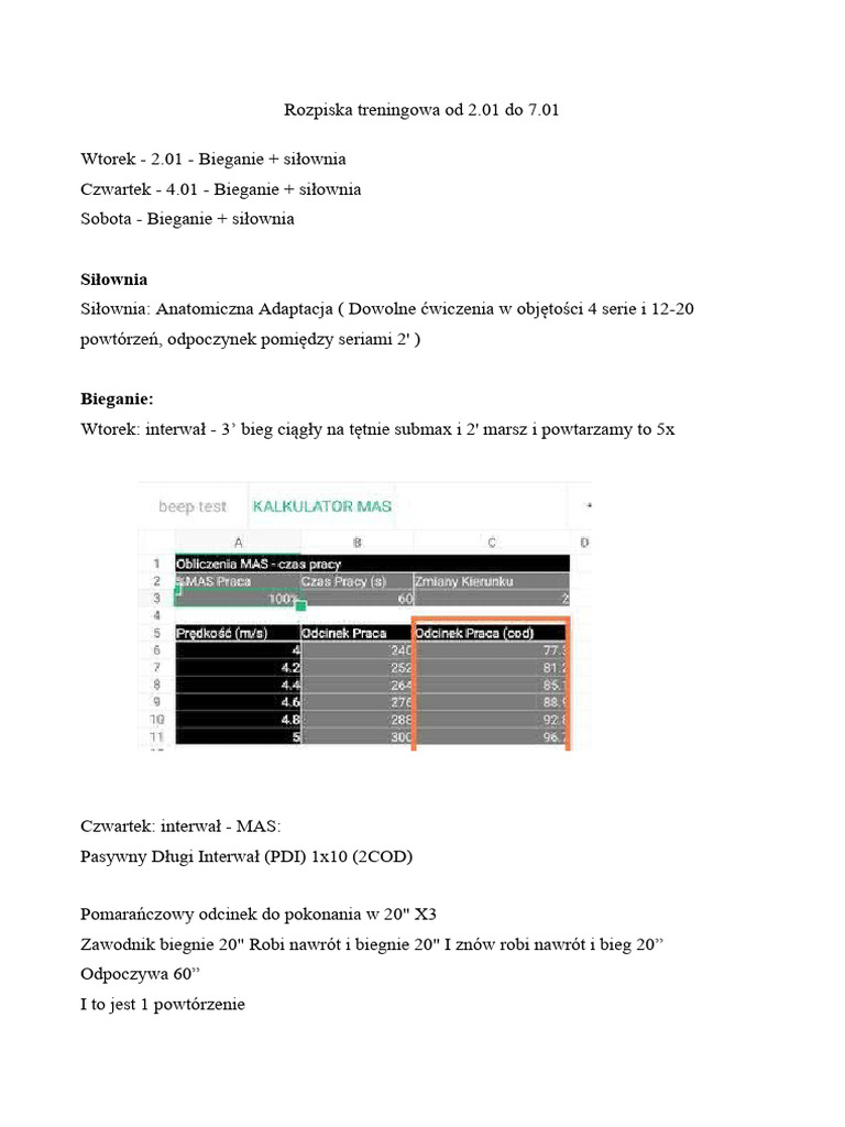 Rozpiska Treningowa Dla 2008 | PDF