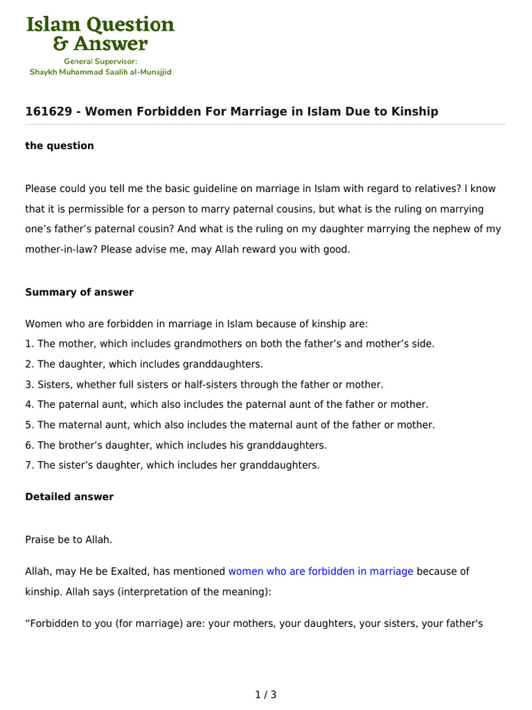 Women Forbidden for Marriage in Islam | PDF | Family | Religious Faiths