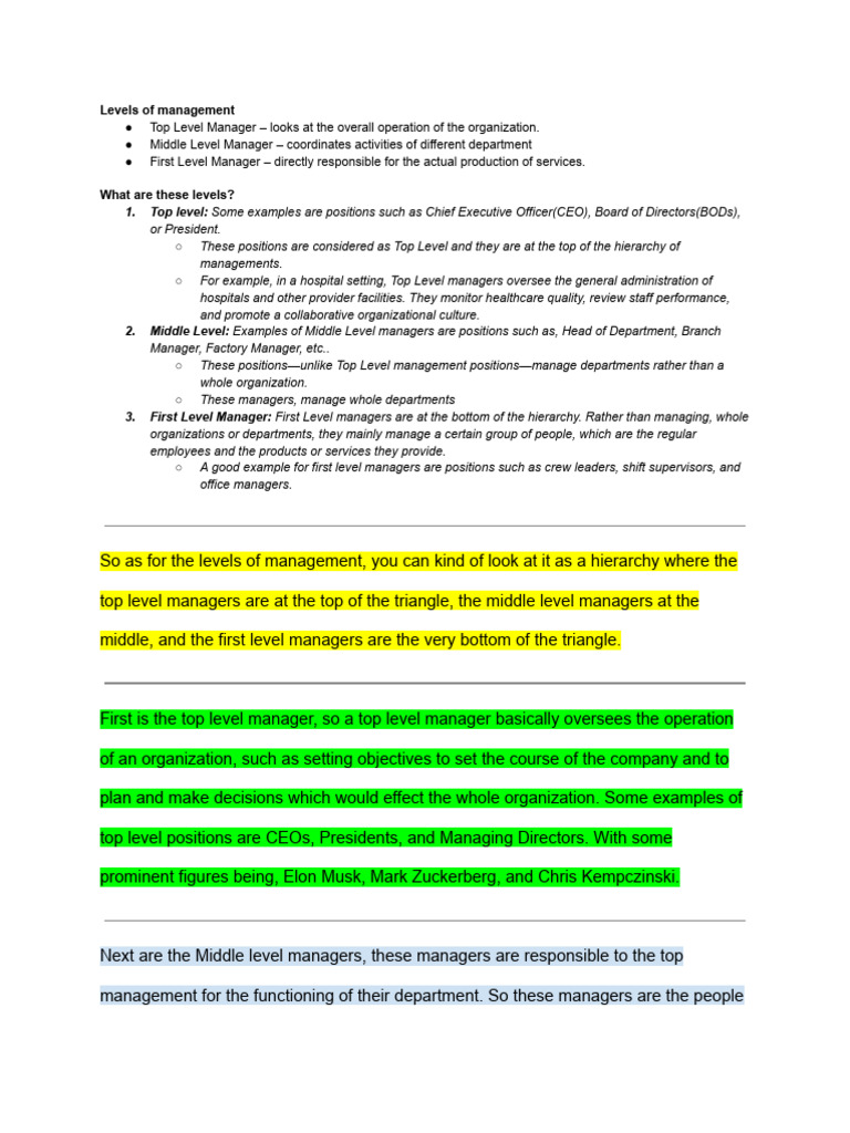 Understanding Management Levels | PDF | Business | Organizational Behavior