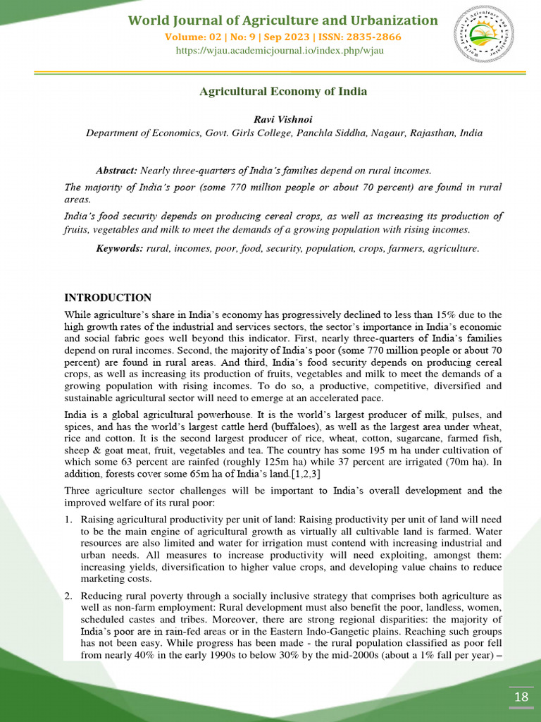 Agricultural Economy of India Insights | PDF | Agriculture | Poverty
