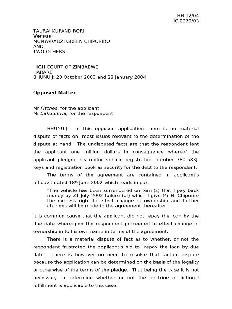 High Court Ruling on Pledge Dispute | PDF | Mortgage Law | Common Law