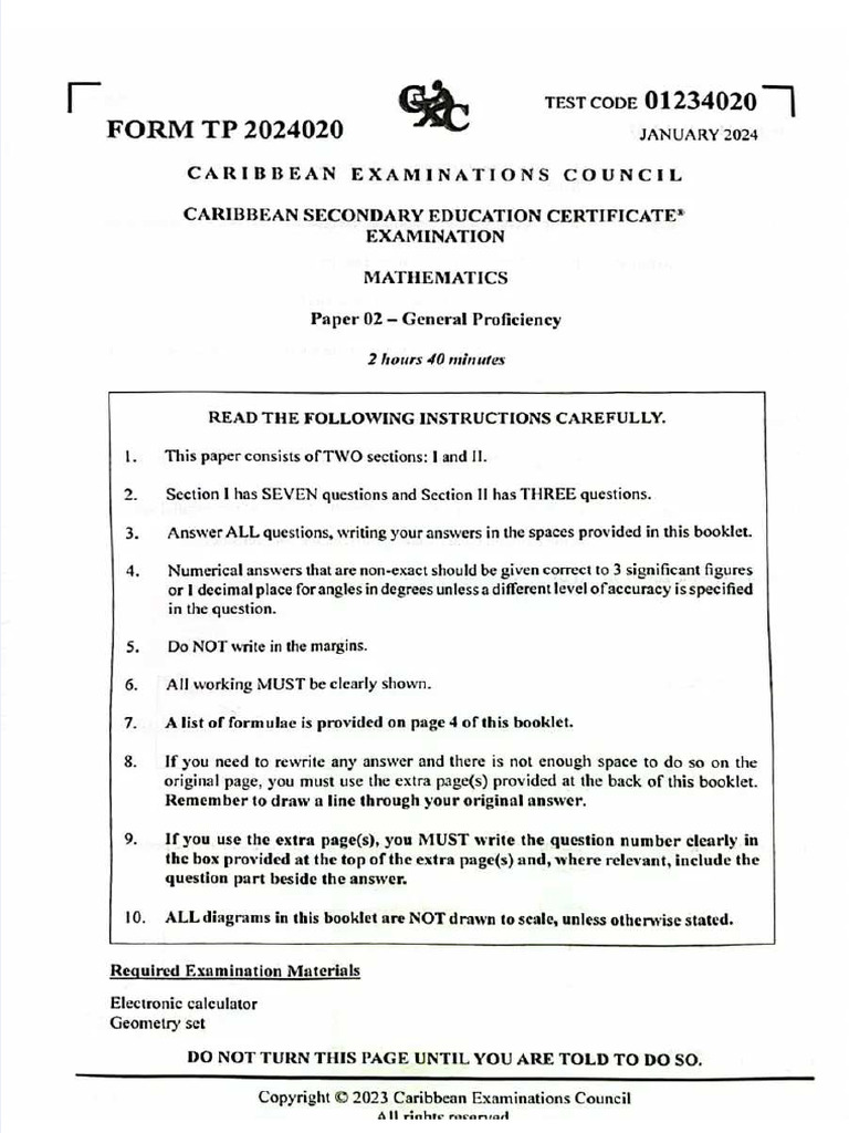 PDF Jan 2024 Csec Math Exam Solutions Compress PDF